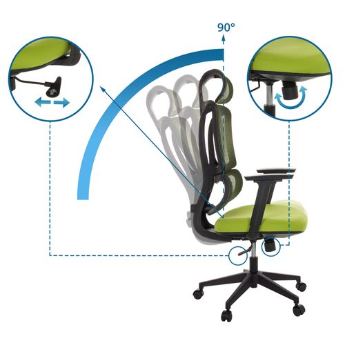 Chaise De Bureau Ergomy Tissu / Tissu Maille Vert Avec Accoudoirs (réglables En Hauteur)