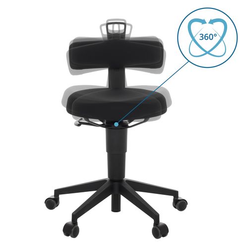 Tabouret Pivotant Top Work Flex Tissu Noir Sans Accoudoirs