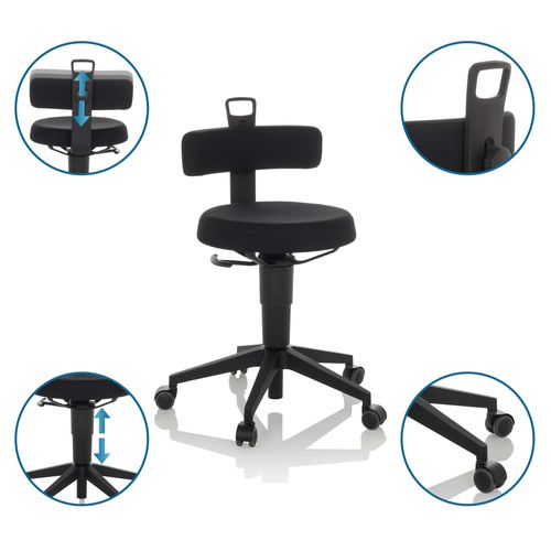 Tabouret Pivotant Top Work Flex Tissu Noir Sans Accoudoirs