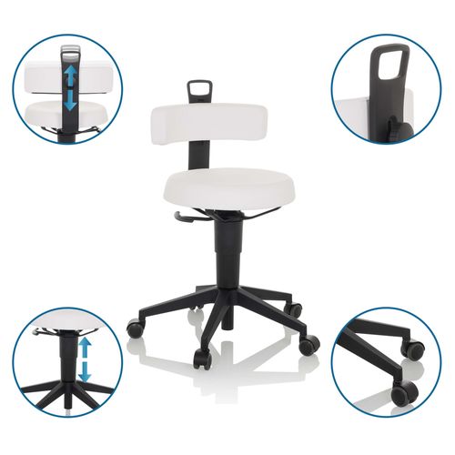 Tabouret Pivotant Top Work Flex Pu Simili Blanc Sans Accoudoirs