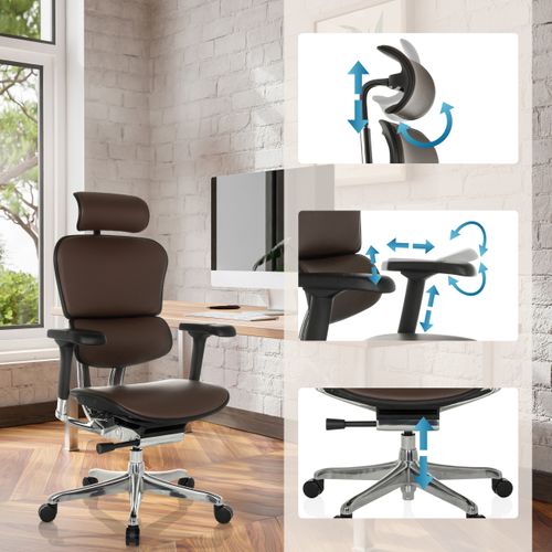 Siège De Direction De Luxe Ergohuman Gen2 Cuir Marron Foncé Avec Accoudoirs (réglables En Hauteur)