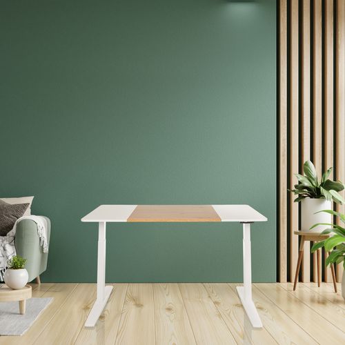 Bureau Stand T3 Panneau Mdf, Cadre En Acier Blanc/chêne