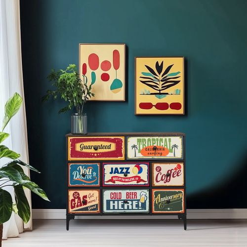 Commode 8 Tiroirs Ameriko B Motif Panneau Mdf, Revêtement Mélaminé