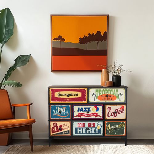 Commode 8 Tiroirs Ameriko B Motif Panneau Mdf, Revêtement Mélaminé