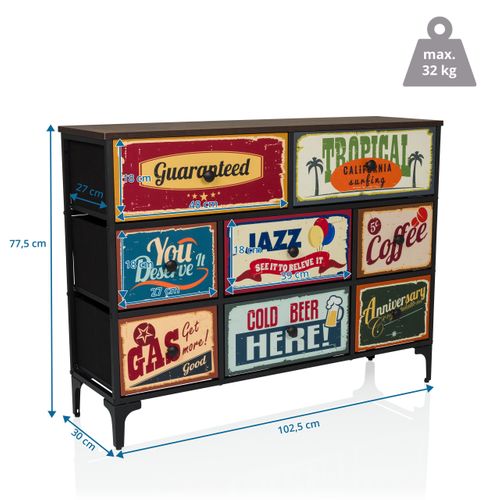 Commode 8 Tiroirs Ameriko B Motif Panneau Mdf, Revêtement Mélaminé