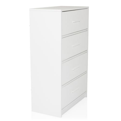 Commode 4 Tiroirs Estoria Blanc Panneau Mdf, Revêtement Mélaminé