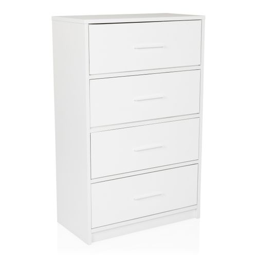 Commode 4 Tiroirs Estoria Blanc Panneau Mdf, Revêtement Mélaminé