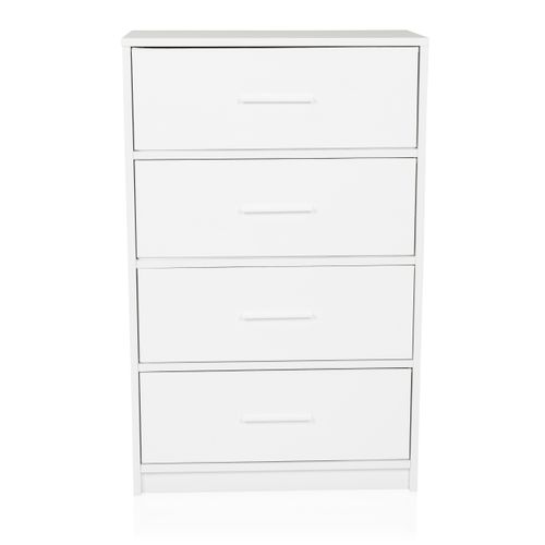 Commode 4 Tiroirs Estoria Blanc Panneau Mdf, Revêtement Mélaminé