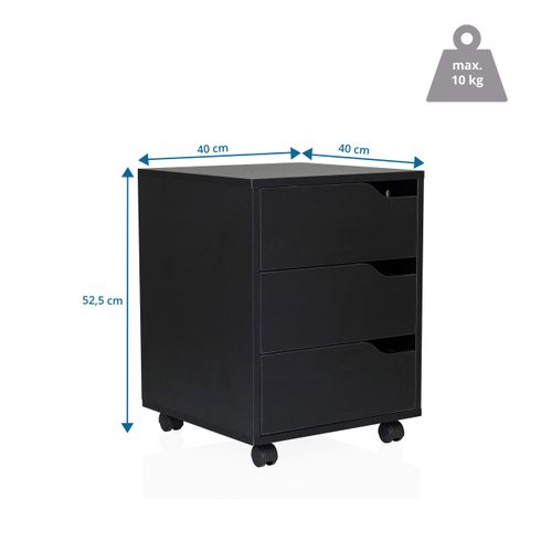 Caisson Sur Roulettes Organiser Panneau De Particules Revêtu De Mélamine Noir