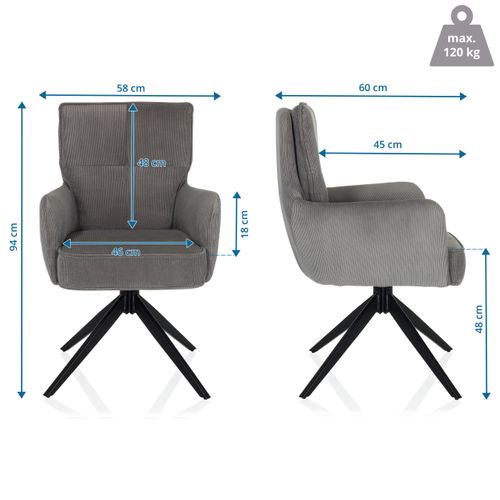 Chaise Rembourrée Tarugo Tissu Gris Accoudoirs Compris