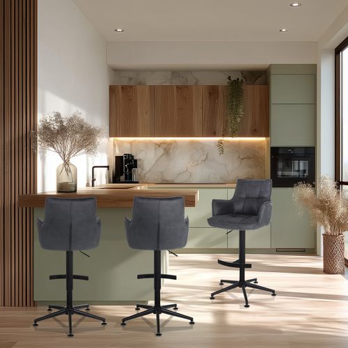 Tabouret De Bar Solao Life High Microfibre Anthracite Accoudoirs Compris