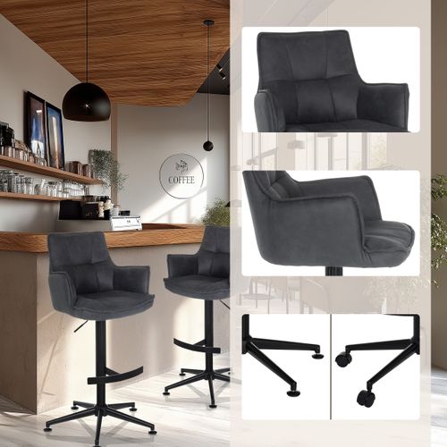 Tabouret De Bar Solao Life High Microfibre Anthracite Accoudoirs Compris