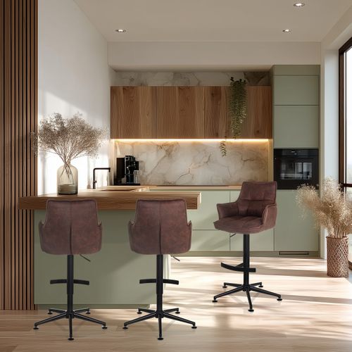 Tabouret De Bar Solao Life High Microfibre Marron Accoudoirs Compris