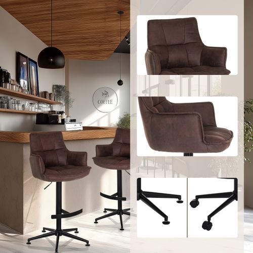 Tabouret De Bar Solao Life High Microfibre Marron Accoudoirs Compris