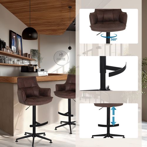 Tabouret De Bar Solao Life High Microfibre Marron Accoudoirs Compris