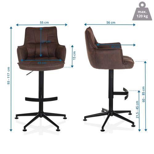 Tabouret De Bar Solao Life High Microfibre Marron Accoudoirs Compris