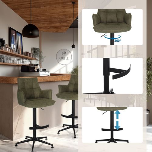 Tabouret De Bar Solao Life High Microfibre Vert Accoudoirs Compris