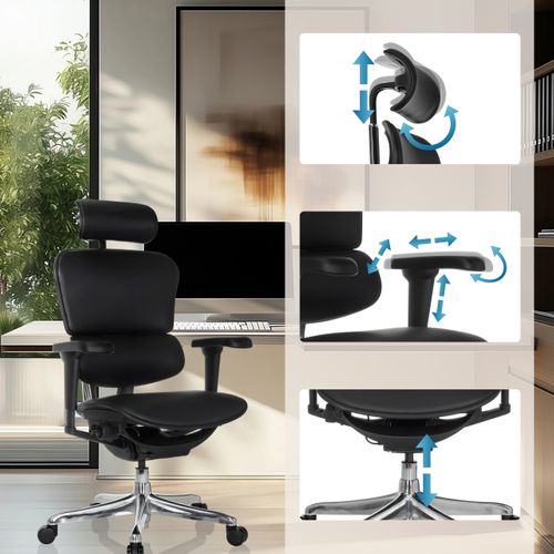Fauteuil De Bureau Ergohuman Ultra L Gen2 Cuir Noir Avec Accoudoirs (réglables En Hauteur)