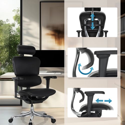 Fauteuil De Bureau Ergohuman Ultra L Gen2 Cuir Noir Avec Accoudoirs (réglables En Hauteur)