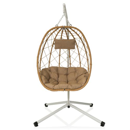 Fauteuil Suspendu Cocova Tissu, Rotin Pe, Fer Blanc/beige