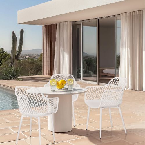 Chaise D'extérieur Begio L Plastique Blanc Accoudoirs Fournis, Surface Toucher Doux "softpad"