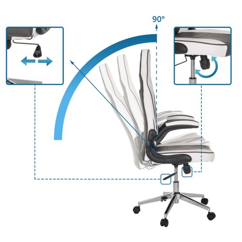 Fauteuil Gamer Game Sport Pro Simili Blanc/gris Foncé Avec Accoudoirs Rabattables