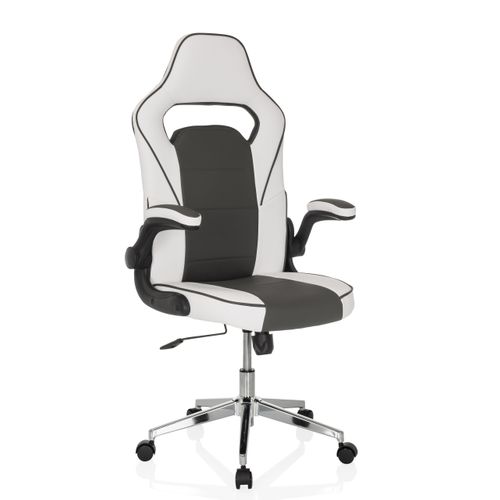 Fauteuil Gamer Game Sport Pro Simili Blanc/gris Foncé Avec Accoudoirs Rabattables