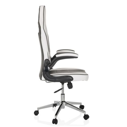 Fauteuil Gamer Game Sport Pro Simili Blanc/gris Foncé Avec Accoudoirs Rabattables
