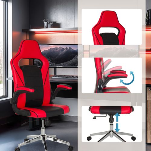 Fauteuil Gamer Game Sport Pro Simili Noir/rouge Avec Accoudoirs Rabattables