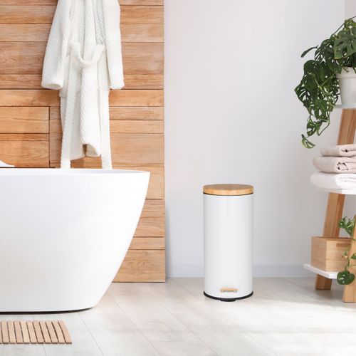 Poubelle Clean Bamboo Métal Blanc Mat