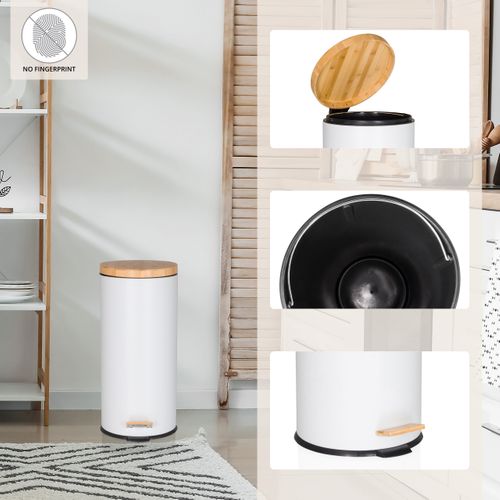 Poubelle Clean Bamboo Métal Blanc Mat