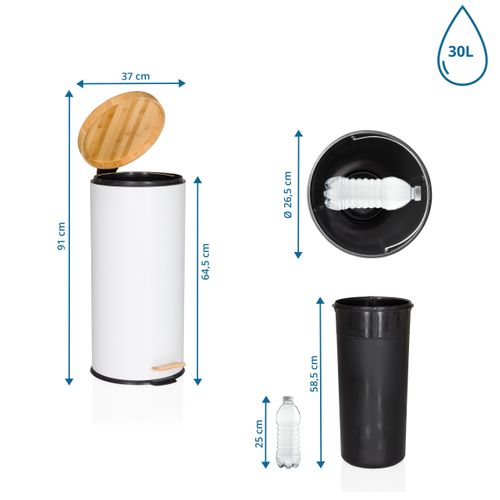 Poubelle Clean Bamboo Métal Blanc Mat