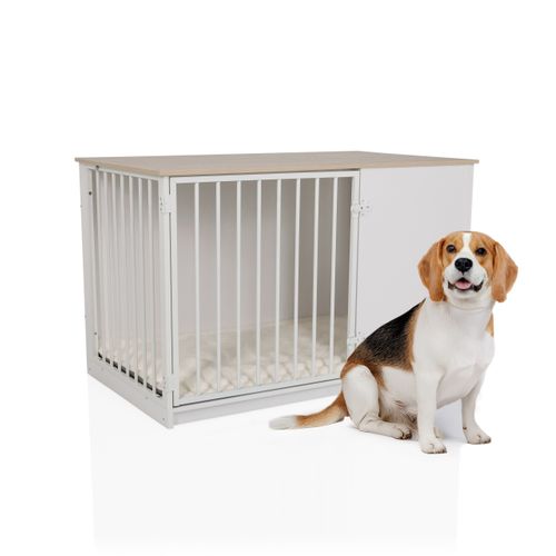 Niche Pour Chien Pawhome XL Mdf, Laminé Blanc/chêne