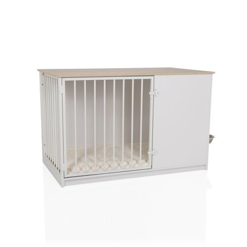 Niche Pour Chien Pawhome XL Mdf, Laminé Blanc/chêne