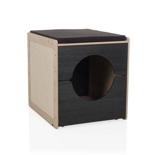 Maison Pour Chat Kitty Pawbox 2 Mdf, Laminé Noir/chêne