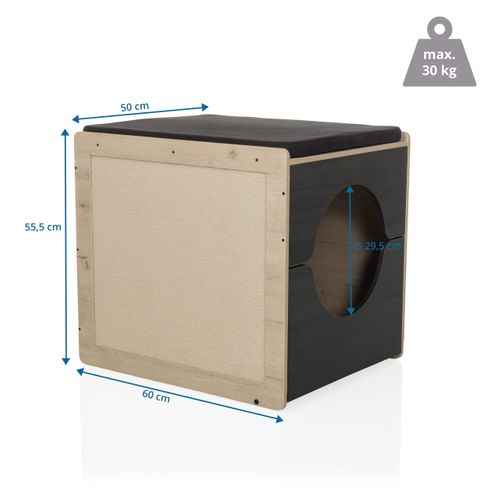 Maison Pour Chat Kitty Pawbox 2 Mdf, Laminé Noir/chêne