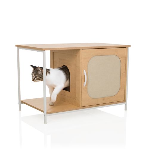 Maison Pour Chat Kittyhome 1 Mdf, Laminé Blanc/hêtre