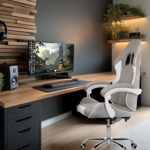 Fauteuil Gamer Gamebreaker W03 Microfibre Gris/blanc Accoudoirs Fournis, Surface Toucher Doux
