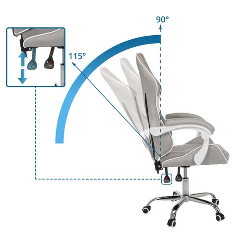 Fauteuil Gamer Gamebreaker W03 Microfibre Gris/blanc Accoudoirs Fournis, Surface Toucher Doux