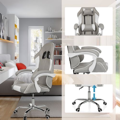 Fauteuil Gamer Gamebreaker W03 Microfibre Gris/blanc Accoudoirs Fournis, Surface Toucher Doux