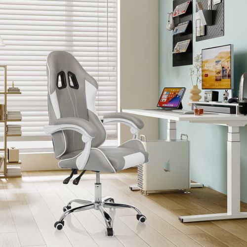 Fauteuil Gamer Gamebreaker W03 Microfibre Gris/blanc Accoudoirs Fournis, Surface Toucher Doux