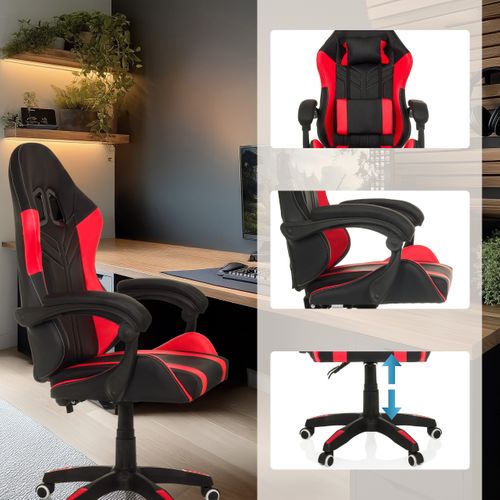 Fauteuil Gamer Gamebreaker W02 Simili Noir/rouge Accoudoirs Fournis, Surface Toucher Doux