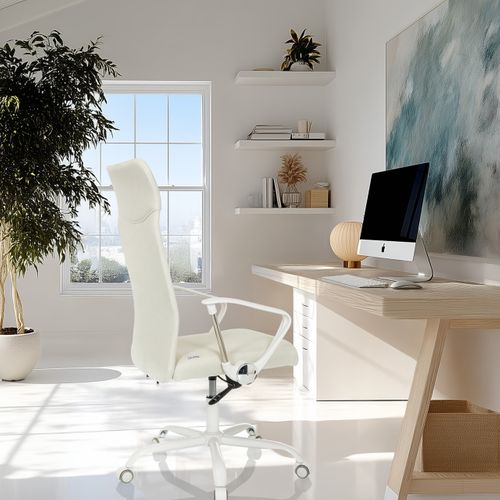 Chaise De Bureau Stryka W Tissu Beige Accoudoirs Compris