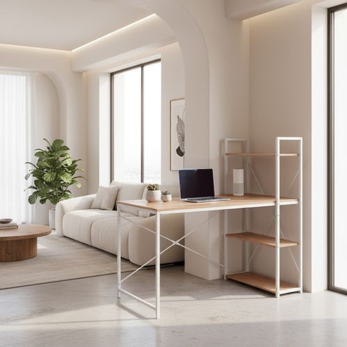 Bureau Easy Up3 Panneau De Particules Mélaminé, Structure En Acier Peinte En Époxy Blanc/chêne