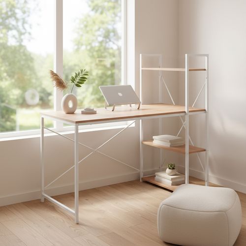 Bureau Easy Up3 Panneau De Particules Mélaminé, Structure En Acier Peinte En Époxy Blanc/chêne