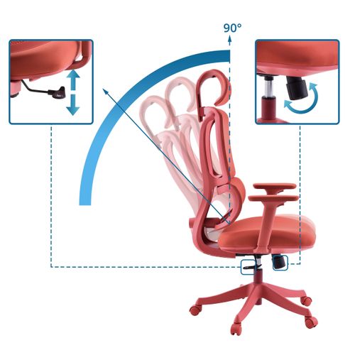Chaise De Bureau Ergomy Colore Tissu / Tissu Maille Rouge Avec Accoudoirs (réglables En Hauteur)