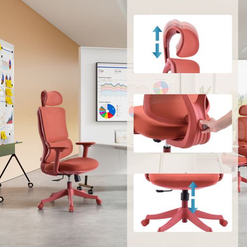 Chaise De Bureau Ergomy Colore Tissu / Tissu Maille Rouge Avec Accoudoirs (réglables En Hauteur)