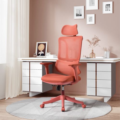 Chaise De Bureau Ergomy Colore Tissu / Tissu Maille Rouge Avec Accoudoirs (réglables En Hauteur)