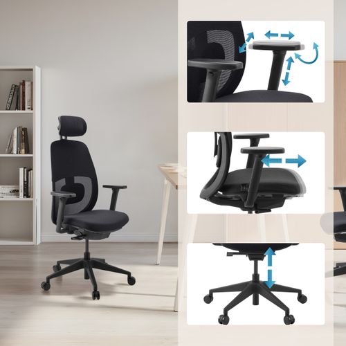 Fauteuil De Bureau Skandis Pro Tissu / Tissu Maille Noir Accoudoirs Fournis (réglables En Hauteur)