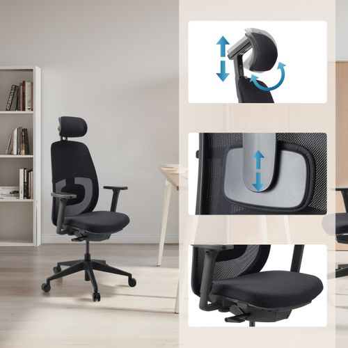 Fauteuil De Bureau Skandis Pro Tissu / Tissu Maille Noir Accoudoirs Fournis (réglables En Hauteur)